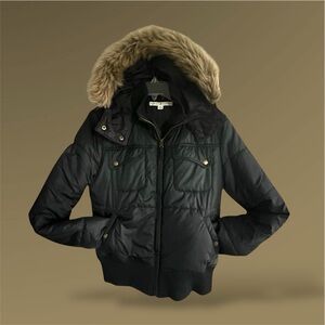 Hooded Puffer Short Jacket Detachable FurTrim Tommy Hilfiger Brand New Condition